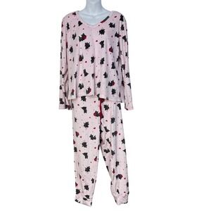 Laura Ashley pink black Scottie dog soft fleece 2 piece pajamas size Large